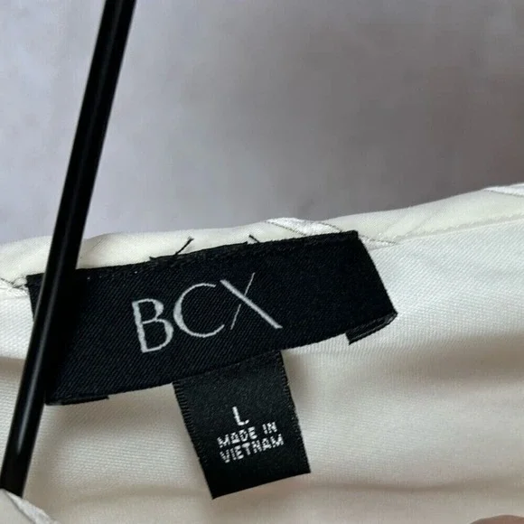 BCX ruffled sleeve shimmer top size L tonal pinstripe feminine wrap blouse Y2K - Picture 5 of 6